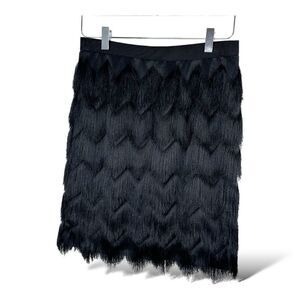 Ann Taylor Skirt Black All‎ Over Flapper Fringed, Scalloped Hem. Size Sm(0)